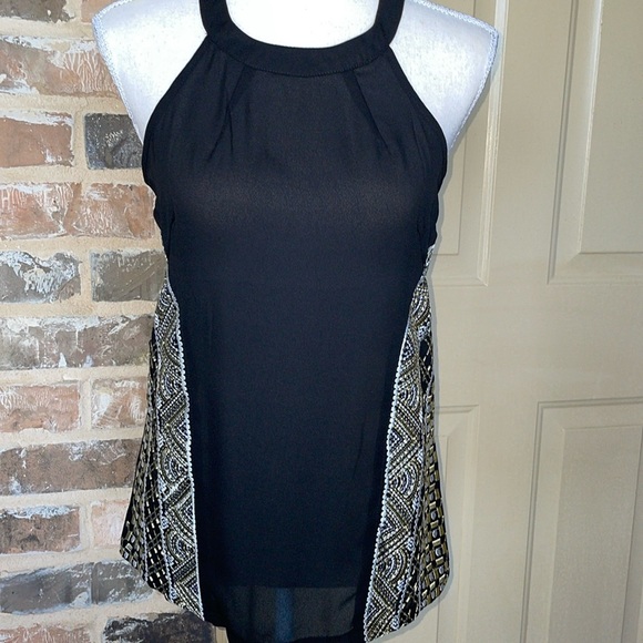 Lulumari Black Silky Halter Top Metallic Thread Embroidered Accent Panels Sz S - Picture 5 of 16